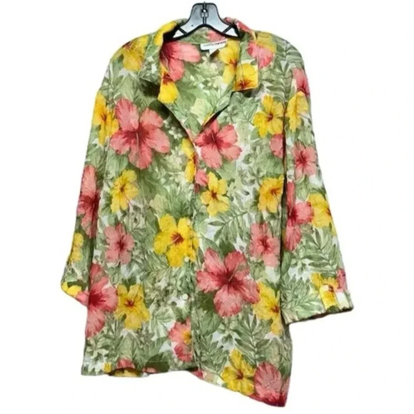 Cathy Daniels Women's 2XL Floral Hawaiian Button-Up Shirt Multicolor Long Sleeve - Picture 1 of 3